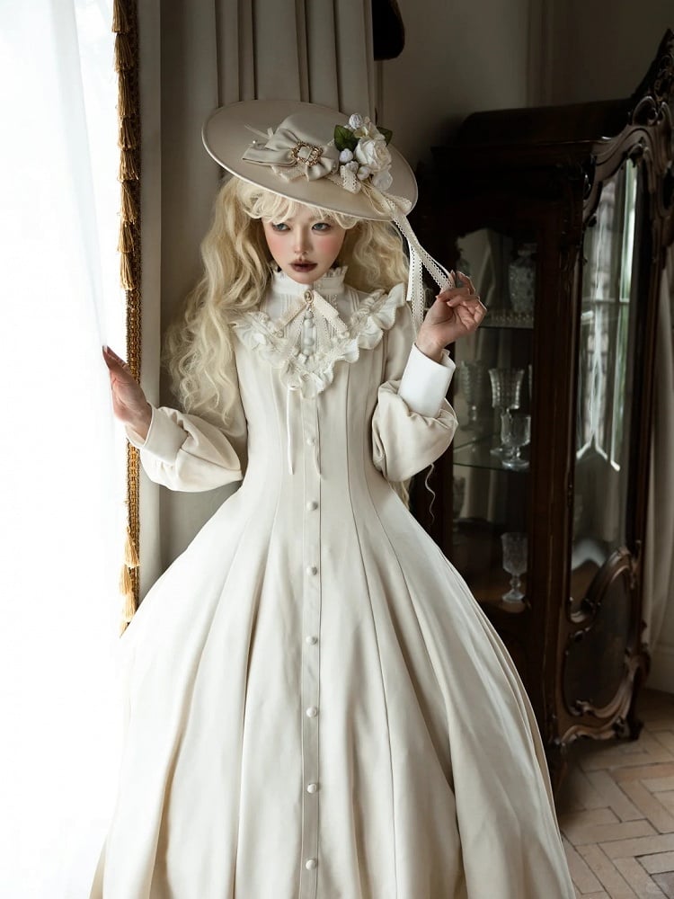 【Reservation deadline February 23】Classic Elegant Series Frill Stand Collar Flare Long Dress