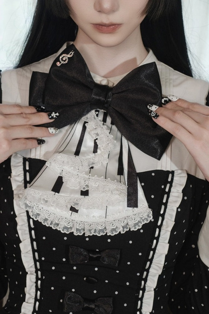 【10月22日予約締切】Polka Dot/Black Gothic Lolita Piano Key Series Accessories Piano Key Lace Bow Tie