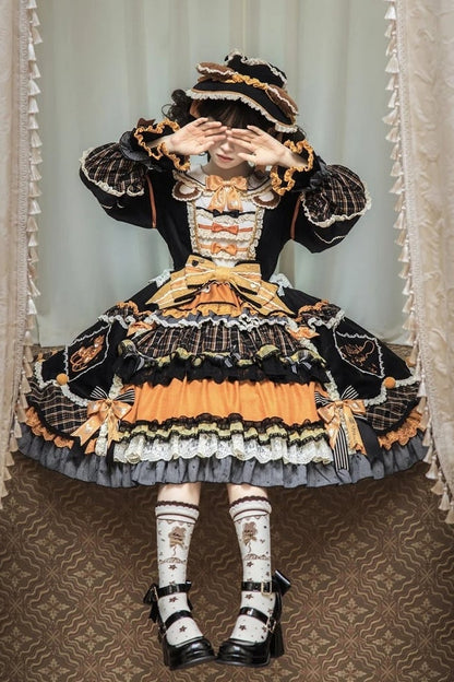 [Reservierungsschluss 8. September] Classic Bear Lolita-Stufenkleid mit weißem Kragen, Karomuster, Spitze und Schleife+Vintage-JSK-Kleid mit Teddybär-Print und Spitze+Vintage-Lolita-Kleid mit Teddybär-Print, Karokragen und klassischem Karomuster