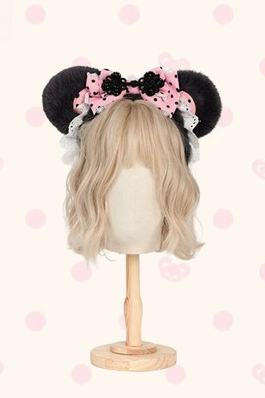 [Reservierungsschluss am 1025] Pink/Grüne Chinoiserie-Lolita-Sweet-Panda-Serie Accessoires (Teetassen-inspirierter Minihut, Pandaohren-Haube, Pandaohren-KC, Pandaohren-Barett, Haarclip, Halskette, Handtasche, Quastenbrosche, Socken)