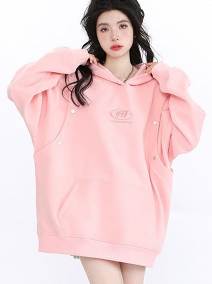 Faux Two Piece Hooded Sweatshirt Loose Couple Pullover Hoodie