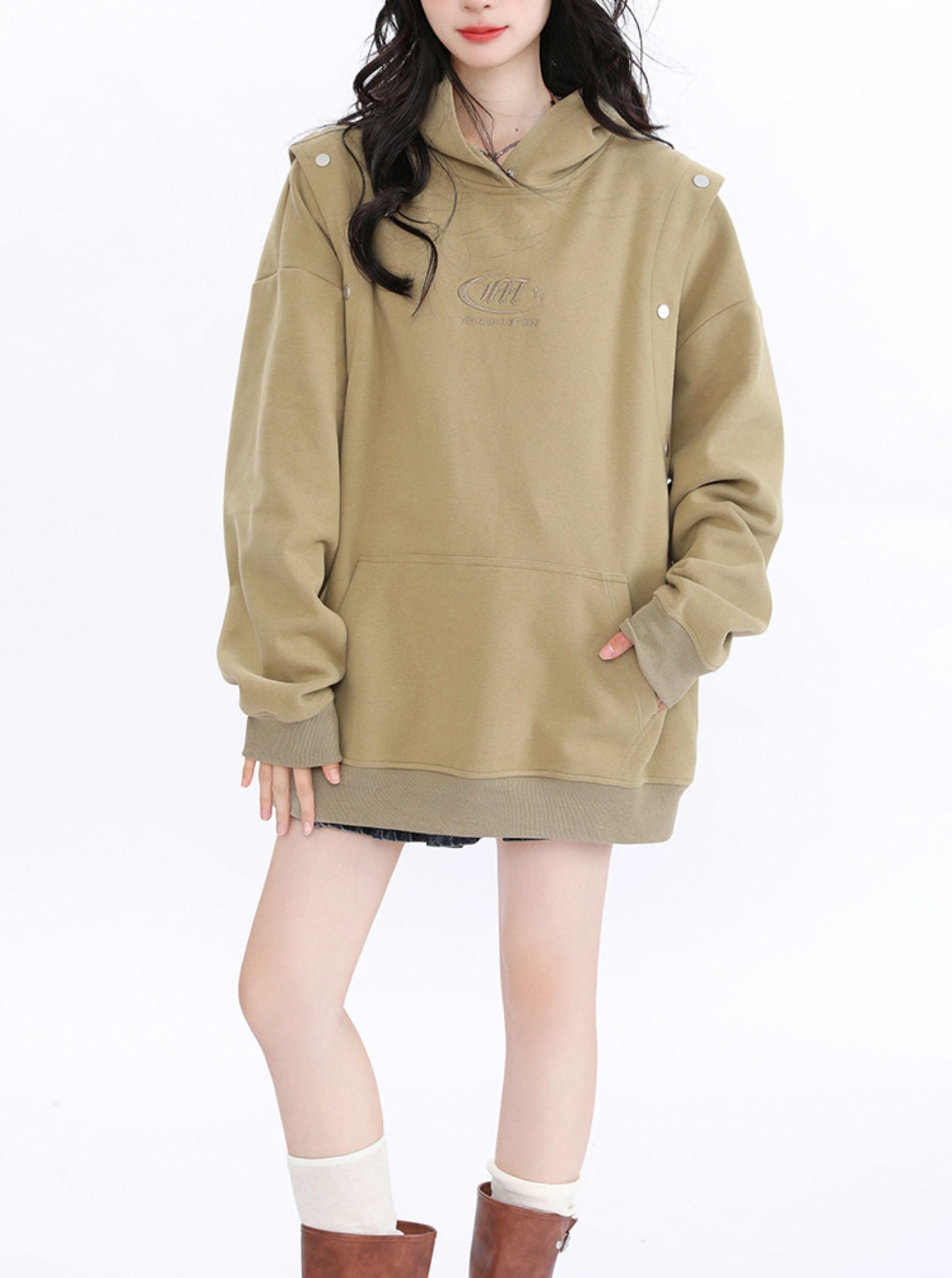 Faux Two Piece Hooded Sweatshirt Loose Couple Pullover Hoodie