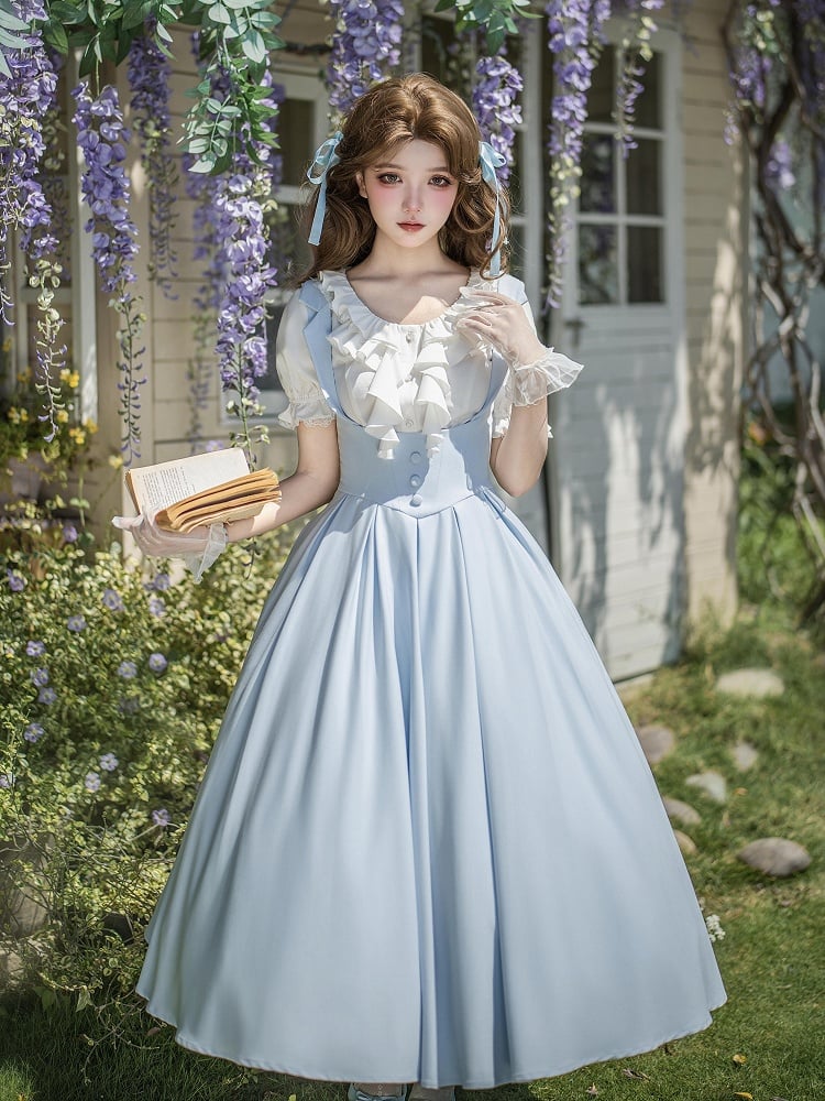 [Pre-order Deadline: April 14] Classic Lapel Shoulder Sweet Lolita Corset Long Suspender Dress