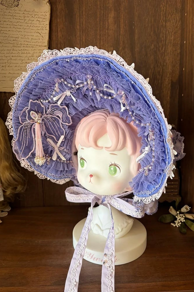 【9月13日予約締切】Purple/Dark Purple Gothic Lolita Elegant Iris Series Accessories(Bonnet / Hair clip with tassel / Hair clip / Brooch)