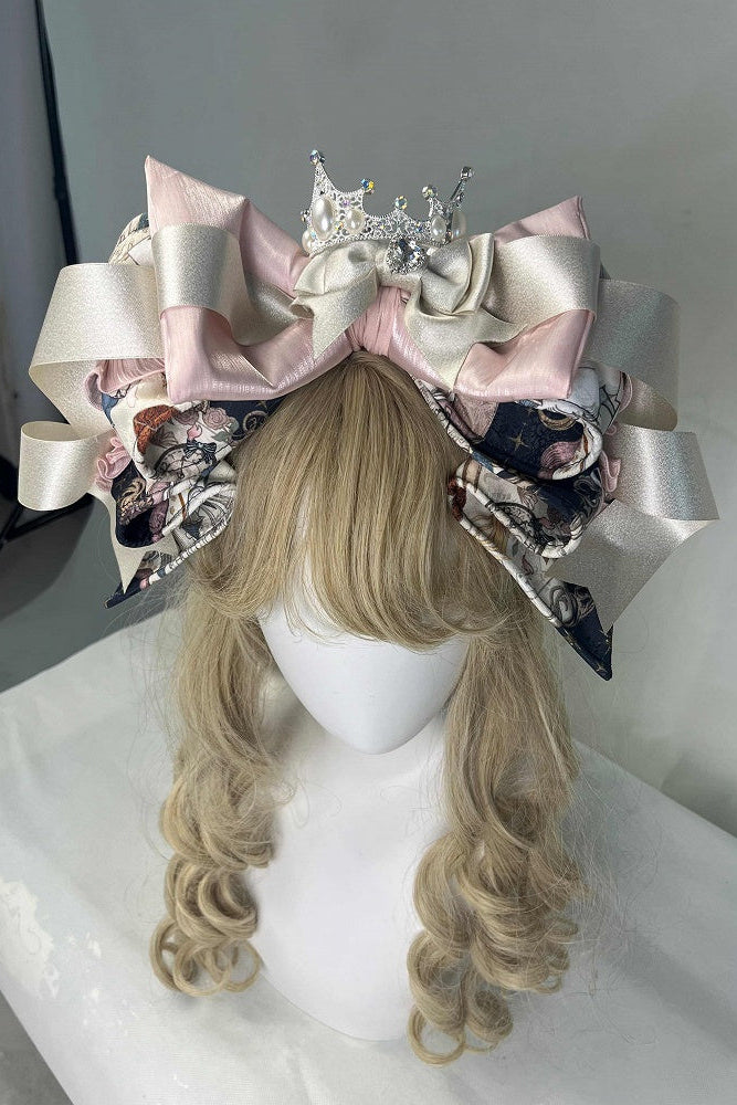 [Pre-order Deadline: September 28] Navy/Off-White Alice Classical Lolita Print Playing Card Frill Ribbon Dress + KC Set + Bunny Ear Hat Set