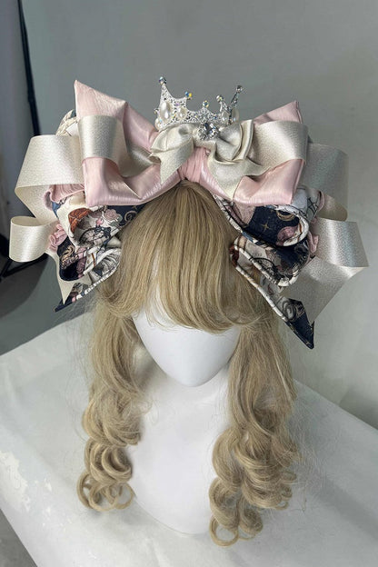 [Pre-order Deadline: September 28] Navy/Off-White Alice Classical Lolita Print Playing Card Frill Ribbon Dress + KC Set + Bunny Ear Hat Set