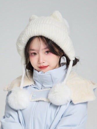 Salted fish wardrobe plush cat ear hat women's autumn and winter 2023 new sweet and cute versatile foreign style beanie