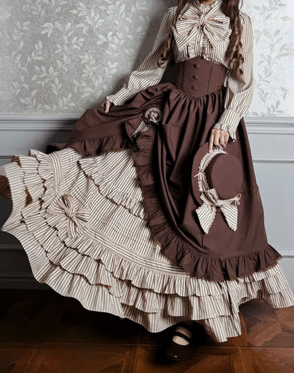 【12月23日予約締切】ビクトリアデュークエレガントクラシックフリルスタンドカラーリボンシャツ