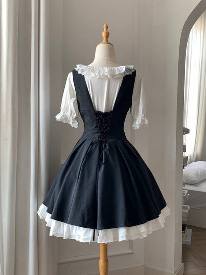 【4月14日予約締切】ダークグレークラシックラペルショルダーロリータコルセットドレス（ショート・ロングA/B）