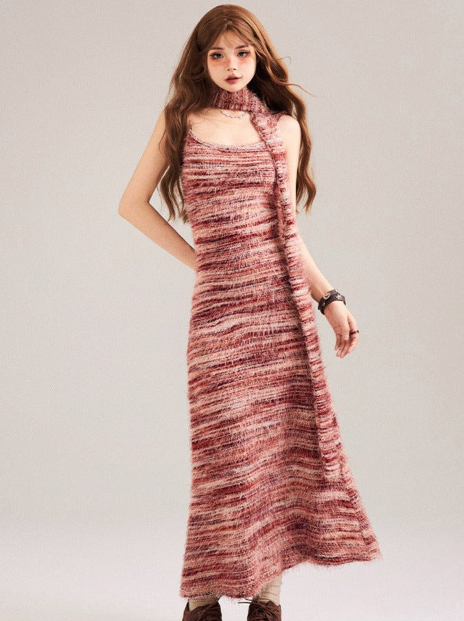 knit dress suspender V-Neck Suspenders Sleeveless Knitted Vacation Midi Dress KSXTXX