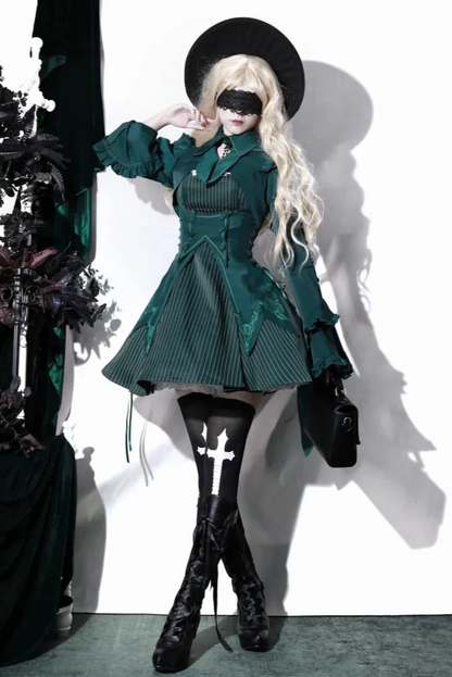 Elegant Gothic Punk Dress Setup Full Set