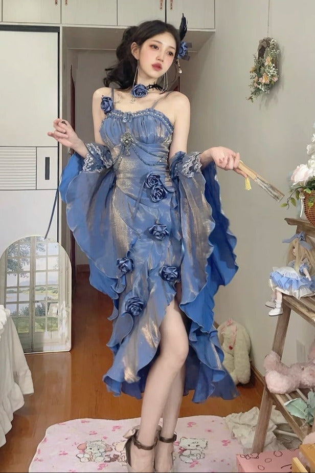 Amour Rose Bianca White and Blue Mermaid Dress Set