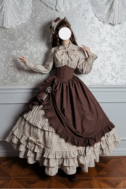 【12月23日予約締切】ビクトリアデュークエレガントクラシックフリルスタンドカラーリボンシャツ