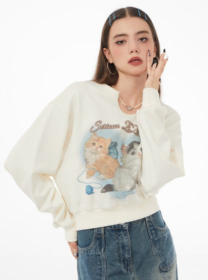 Retro Cat Short Sweatshirt