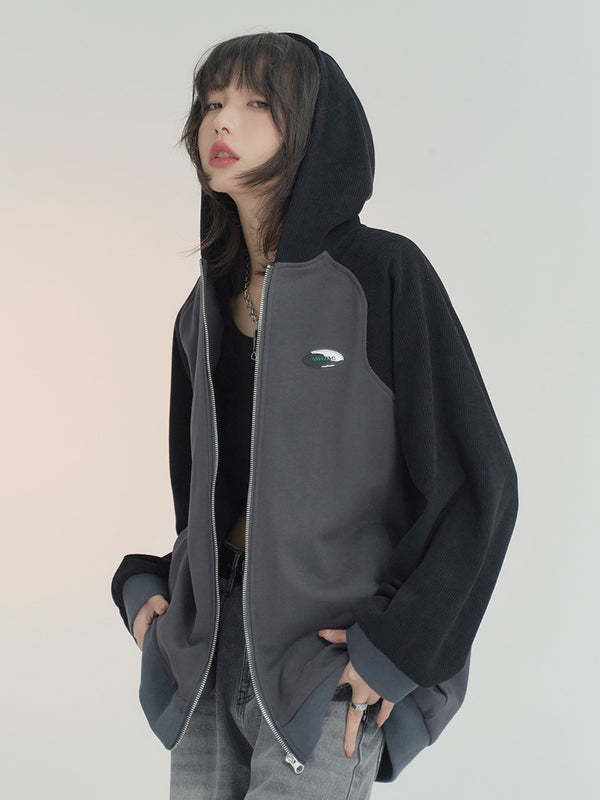ルーズコントラストカラーフーディーカーディガントレーナー