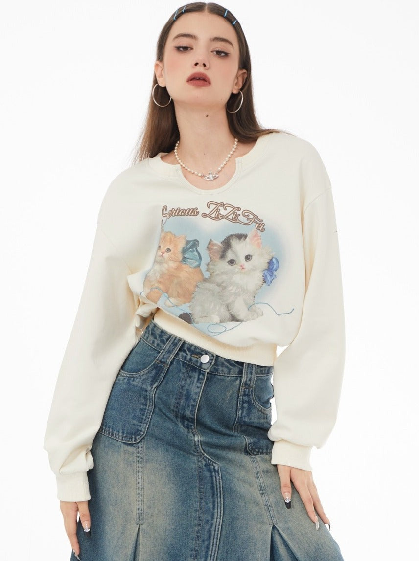 Retro Cat Short Sweatshirt