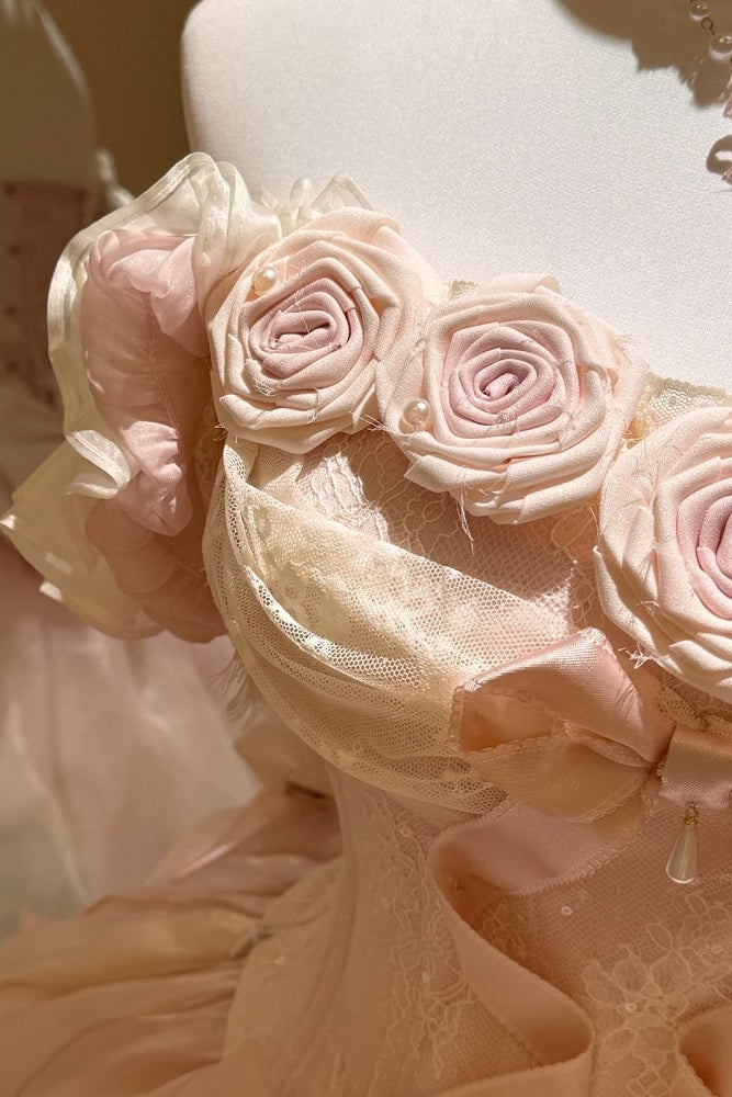 【9月6日予約締切】Romantic Rose Ballet Lolita Bow Lace Corset Bustier＋Layered Ruffle Bow Bubble Skirt + Bow Train（Set1/2）