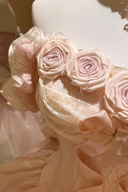 【9月6日予約締切】Romantic Rose Ballet Lolita Bow Lace Corset Bustier＋Layered Ruffle Bow Bubble Skirt + Bow Train（Set1/2）