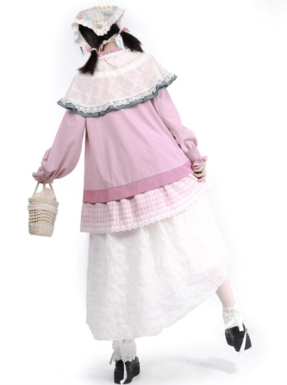 Dreamy Pink Forest Girl Layered Knit Shirt Skirt Suit