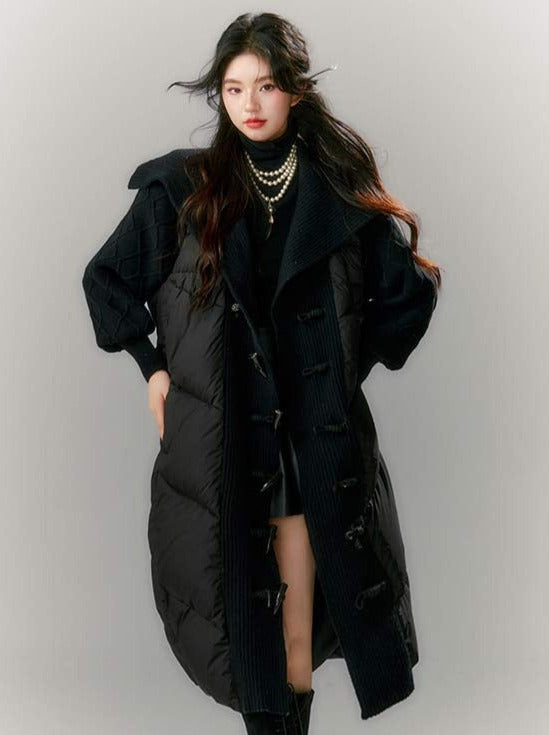 ホーンボタンニットカラーダウンコート