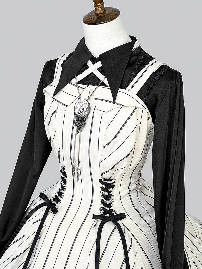 【12月29日予約締切】ゴシックロリータストライプリボンサスドレス