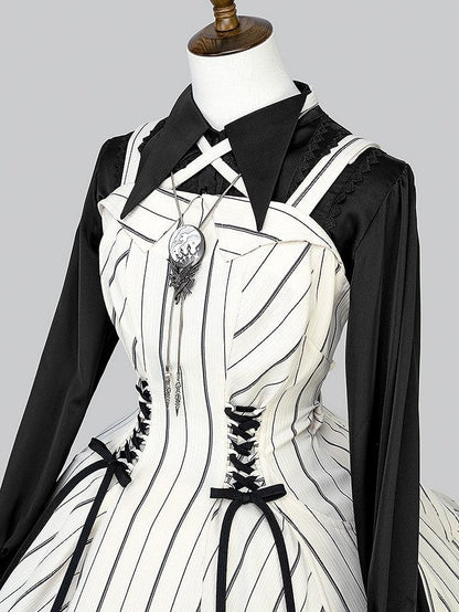 【12月29日予約締切】ゴシックロリータストライプリボンサスドレス