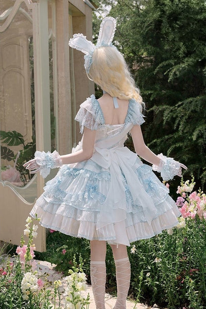 【6月20日予約締切】ピンク/ブルースイートラビットリボンフェアリープリンセスレースティアードJKSドレス