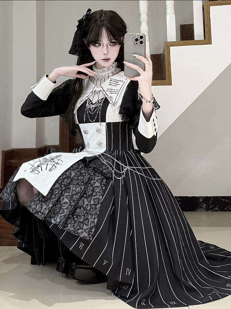 【2月26日予約締切】ゴシックエンブロイダリーストライプ懐中時計シスタードレスフルセット＋ヘッドドレス
