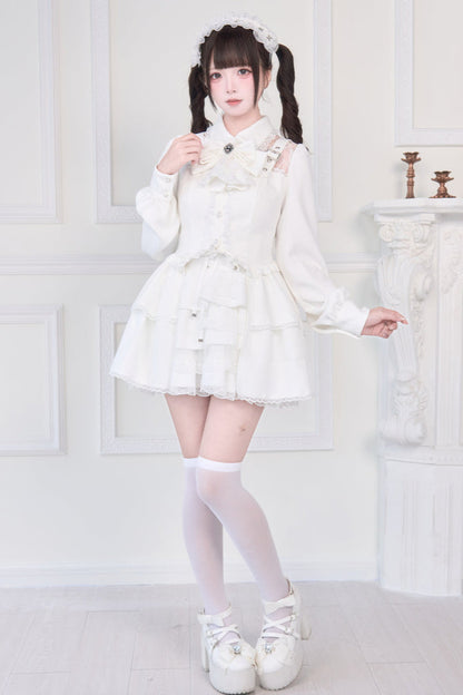 [Reservations] Lace Buckle Shoulder Long Tail Light Gothic Ribbon Shirt