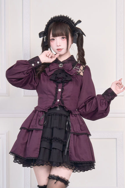[Reservations] Lace Buckle Shoulder Long Tail Light Gothic Ribbon Shirt