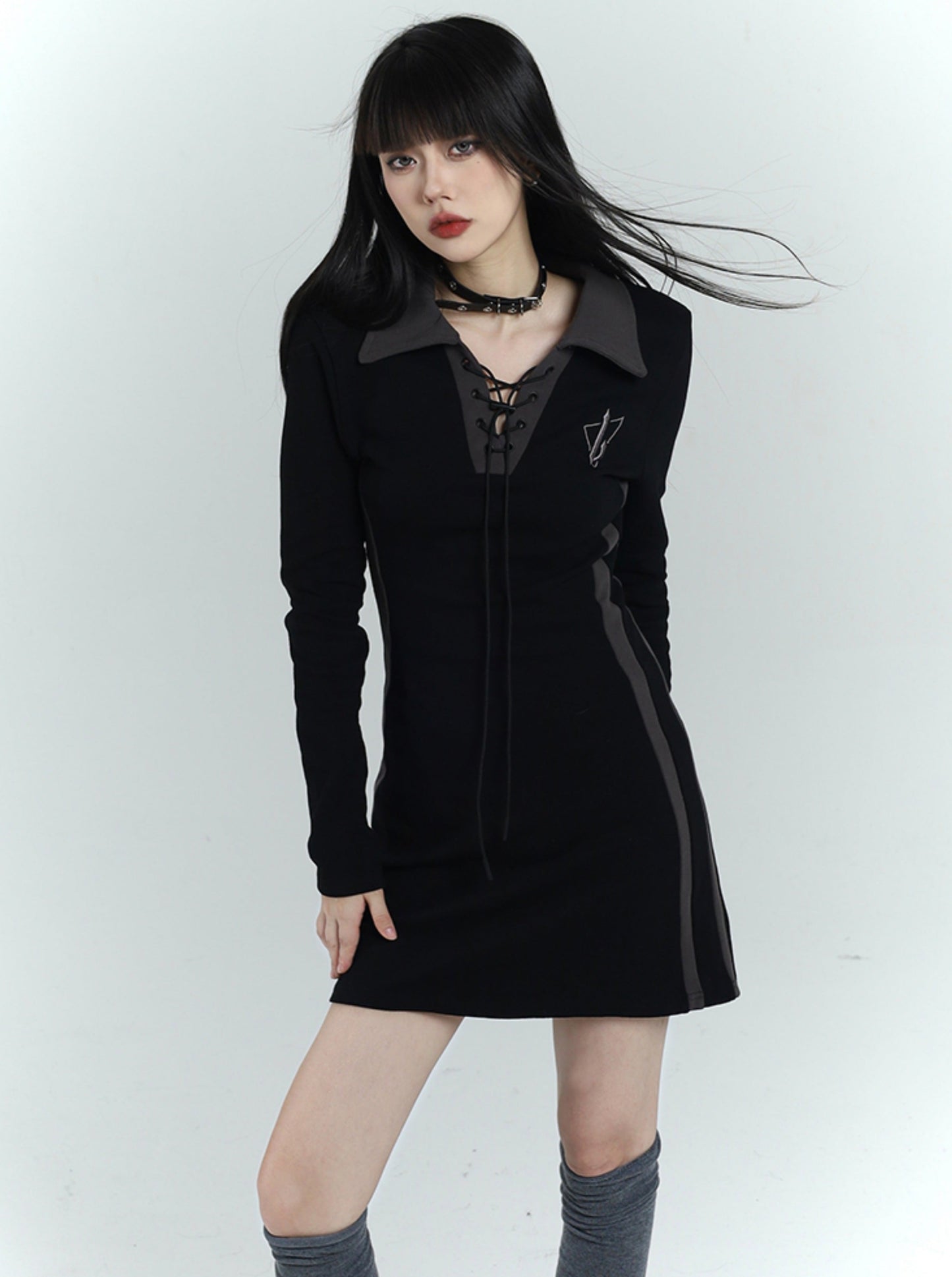 Black Slim Fit Cool Lace Up Hip Dress