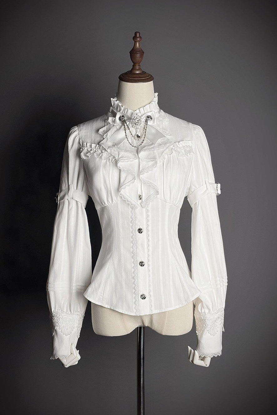 【2月23日予約締切】ドーンブレイカーゴシックフリルスタンドカラージャカードリボンシャツ