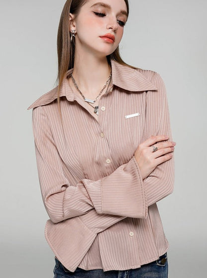 Baby Pink Satin Striped Waist Shirt