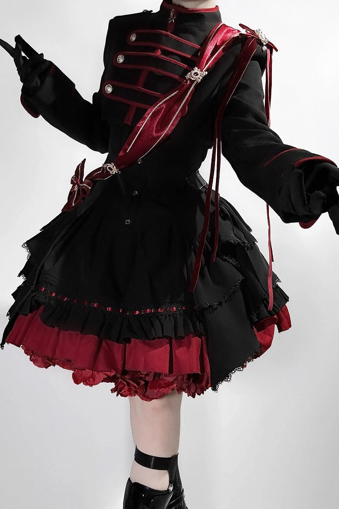 【9月13日予約締切】Black Red Military Ruffle Lolita Series Accessories (Officer cap ・ Leg covers ・ Sash)