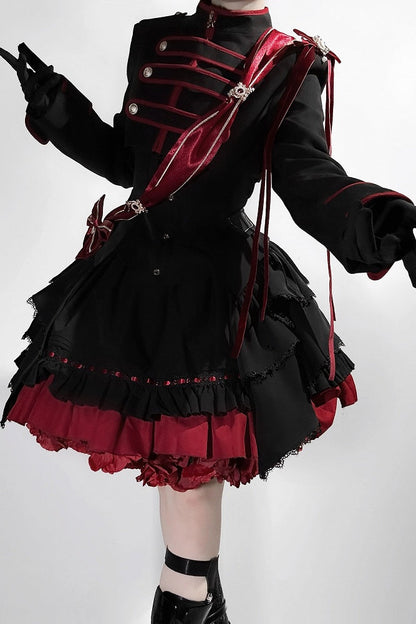 【9月13日予約締切】Black Red Military Ruffle Lolita Series Accessories (Officer cap ・ Leg covers ・ Sash)