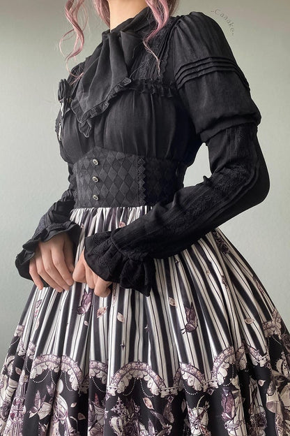 【10月3日予約締切】Black/White Elegant Gothic Lace Puff Sleeve Shirt with Detachable Sleeves and Bow Tie