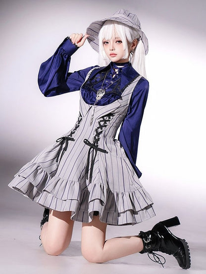 【12月29日予約締切】ゴシックロリータポインテッドカラーアンドレースアップリボンフリルシャツ