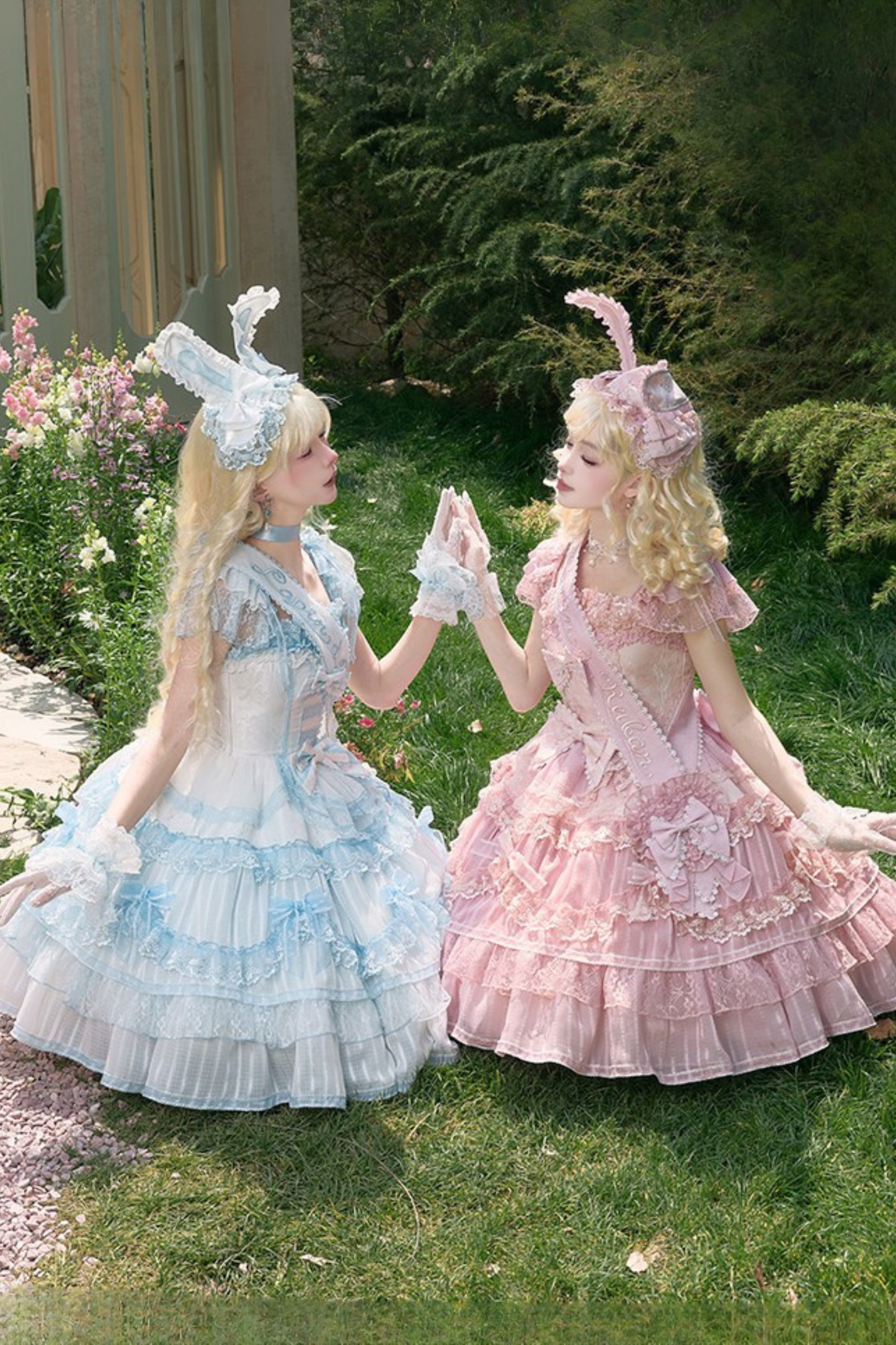【6月20日予約締切】ピンク/ブルースイートラビットリボンフェアリープリンセスレースティアードJKSドレス