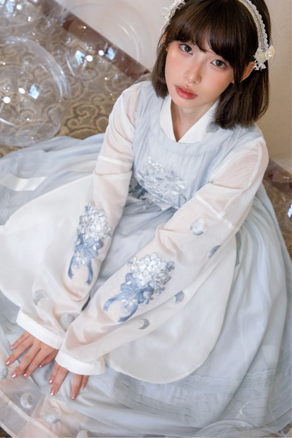 ピュアホワイトチャイナドレス+カバーエプロン+ベルト