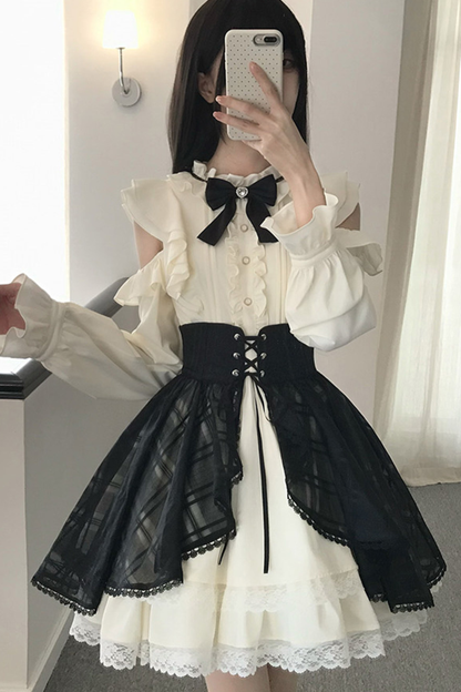 オフショルダーノーブルドレス+スカート