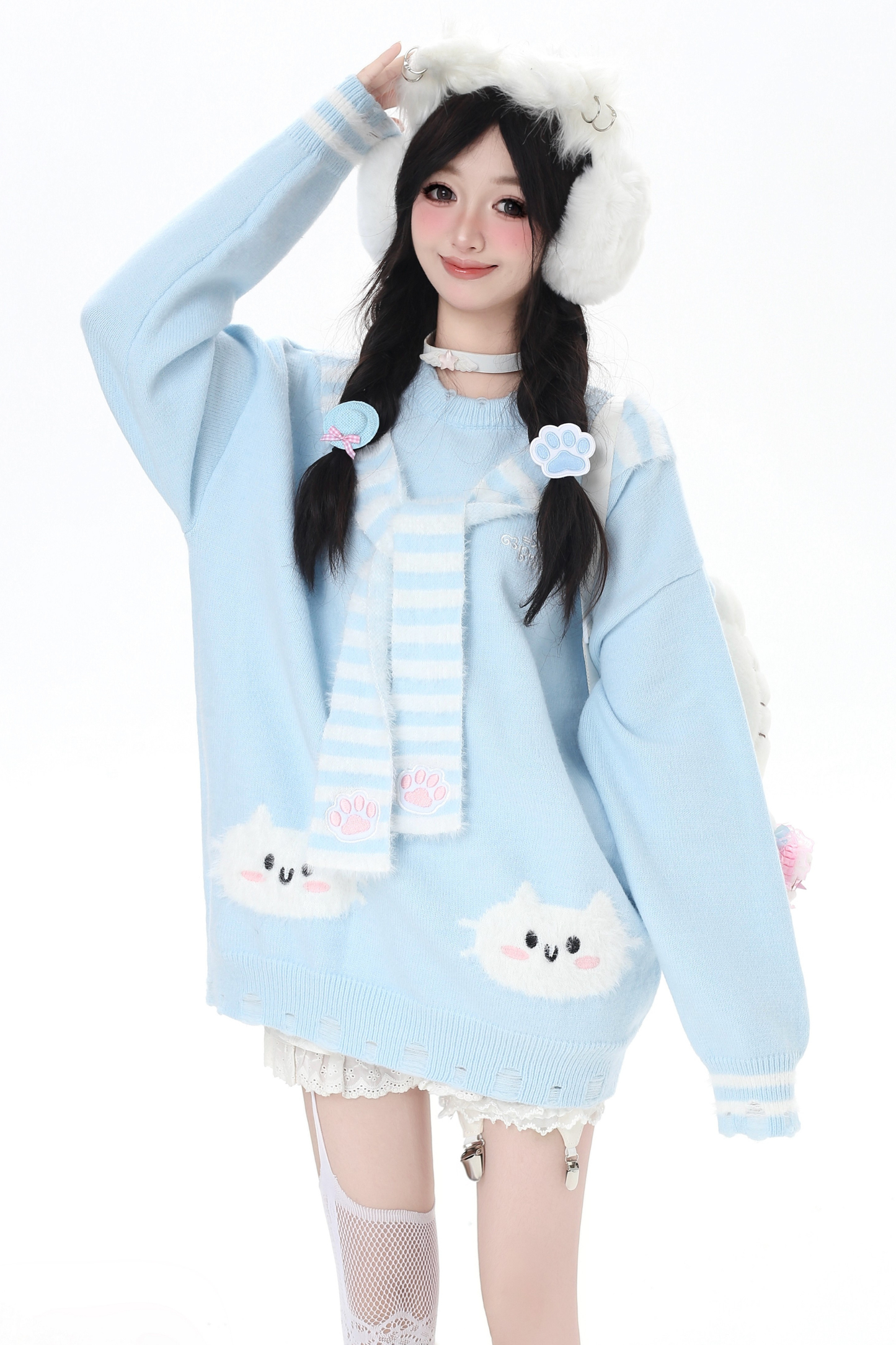 フェイクマフラーキャットルーズニット