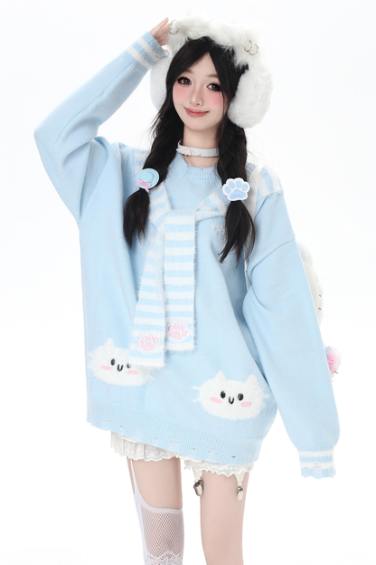 フェイクマフラーキャットルーズニット