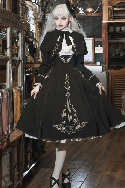 【予約商品】ゴシックダークサスペンダーロングドレス+シャツ+ジャケット