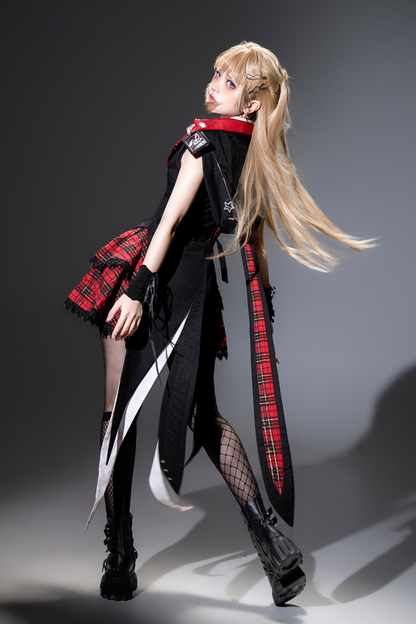 【予約商品】バニーロックスターガールフード付きジャケット+ブラウス+チェックスカート