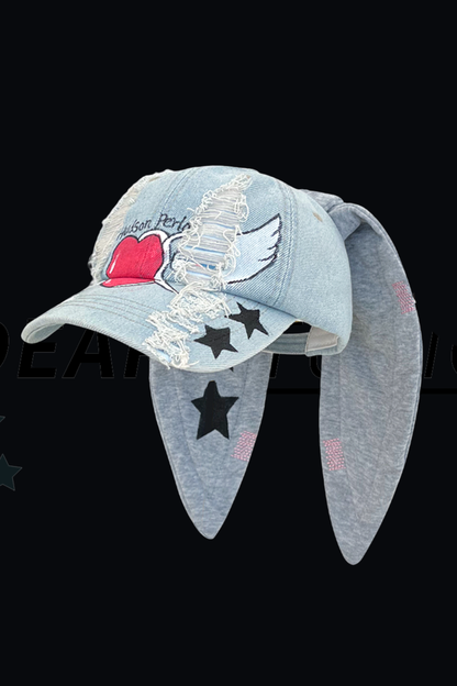 ダークグラフィティデニムラビットキャップ