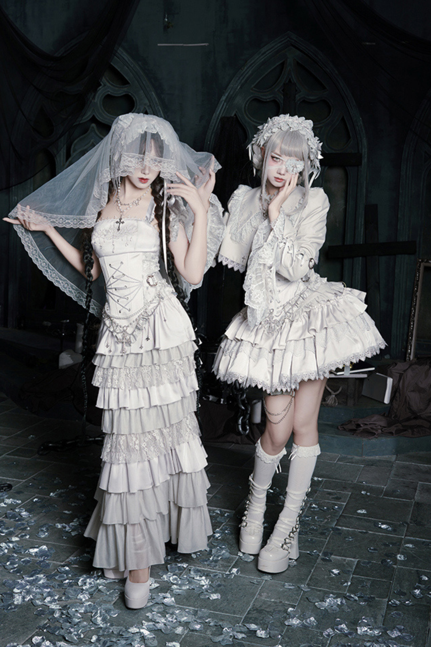 ゴシックロリータスカート+コルセット+ベール+ネックレス+ウエストチェーン