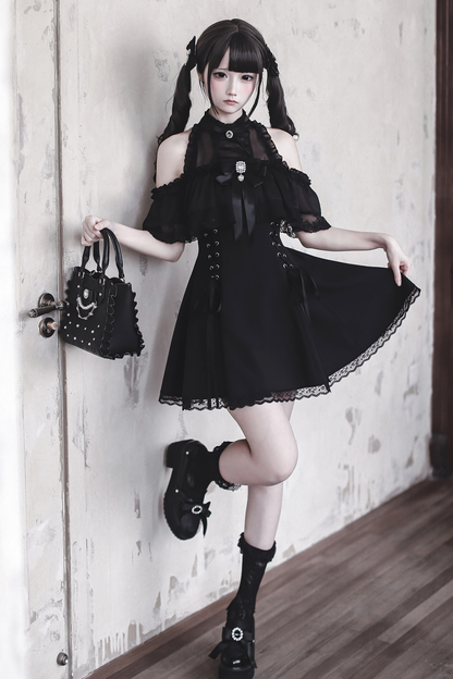 【3月15日予約締切】ダークゴシックシフォンドレス+リボン