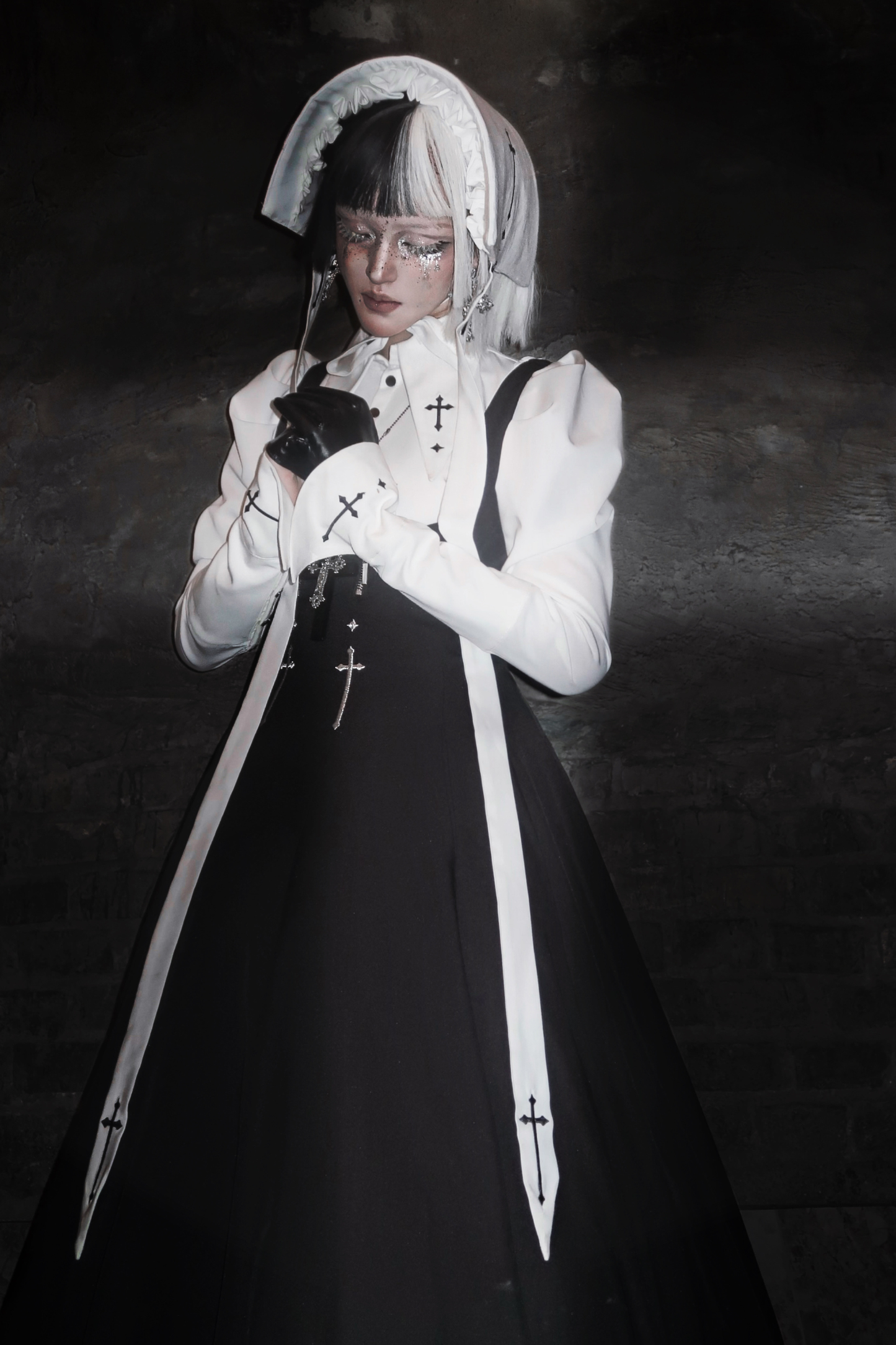 ゴスロリータスプリットブラウス+サスペンダースカート