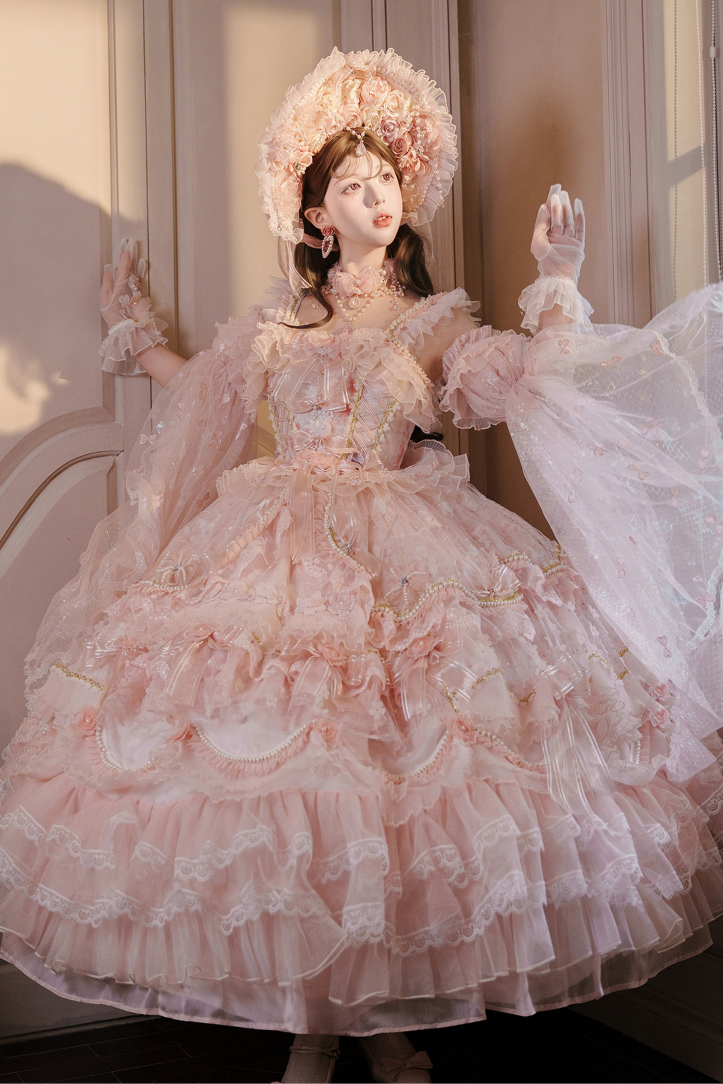 スイートフラワーゴージャスティーパーティーロングロリータドレス