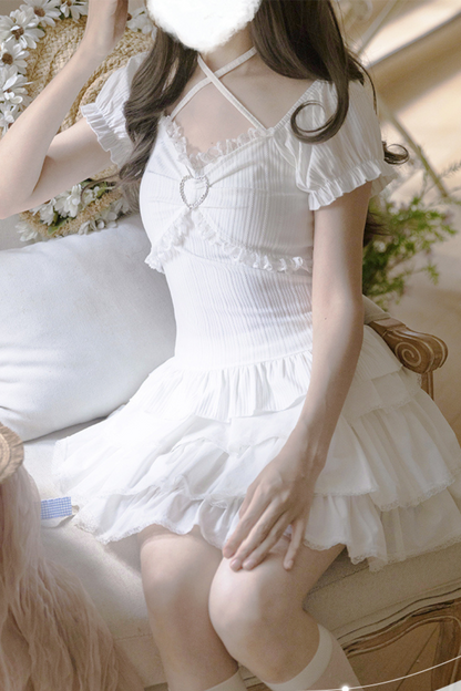 Stone Heart Cake Skirt Two Piece Set Up